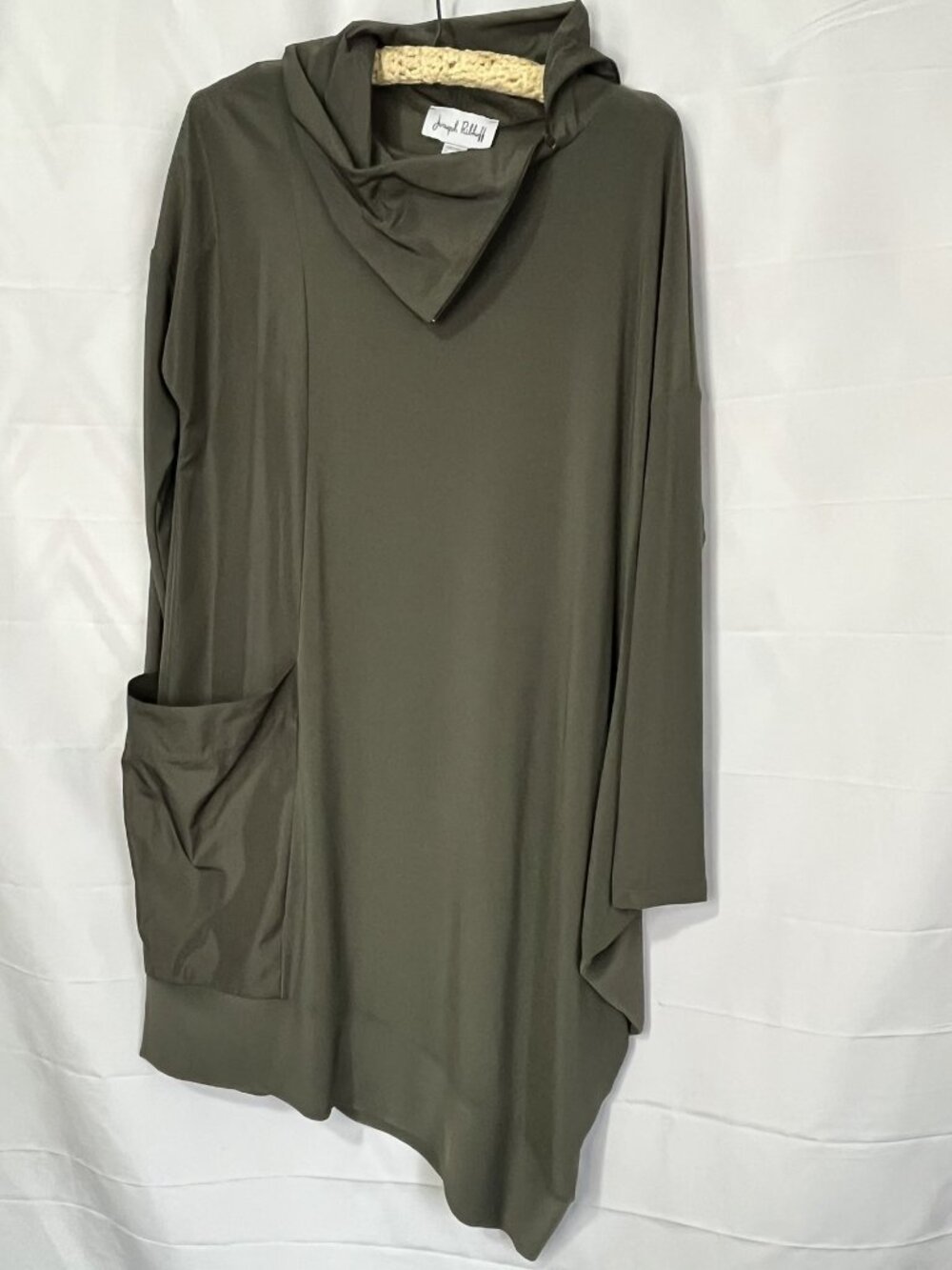 Joseph Ribkoff Mixed-Media Asymmetrical Cocoon Dress Avocado Green Size 6